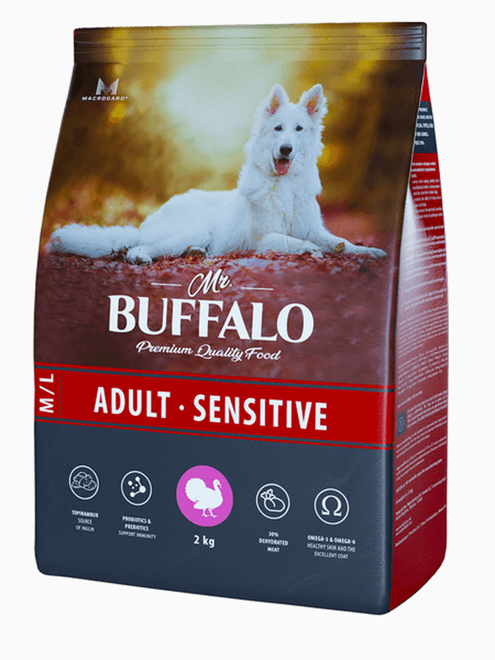 Корм MR.BUFFALO M/L SENSITIVE для взрослых собак средних и крупных пород с индейкой, 2 кг
