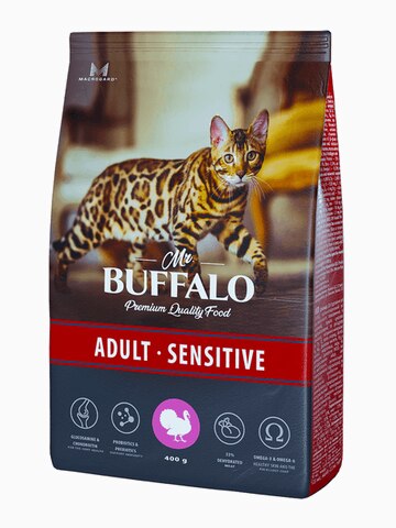 Корм MR.BUFFALO ADULT SENSITIVE для взрослых кошек с чувствительным пищеварением с индейкой, 400 г