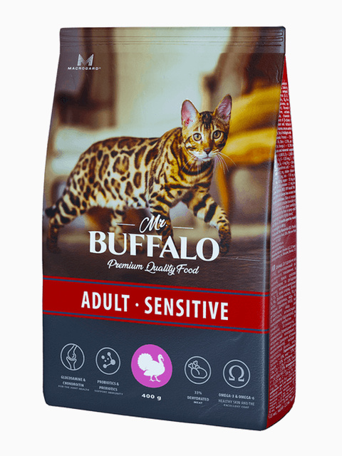 Корм MR.BUFFALO ADULT SENSITIVE для взрослых кошек с чувствительным пищеварением с индейкой, 400 г