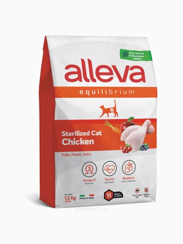 Корм Alleva Equilibrium для кастрированных котов и стерилизованных кошек c курицей, 1.5 кг