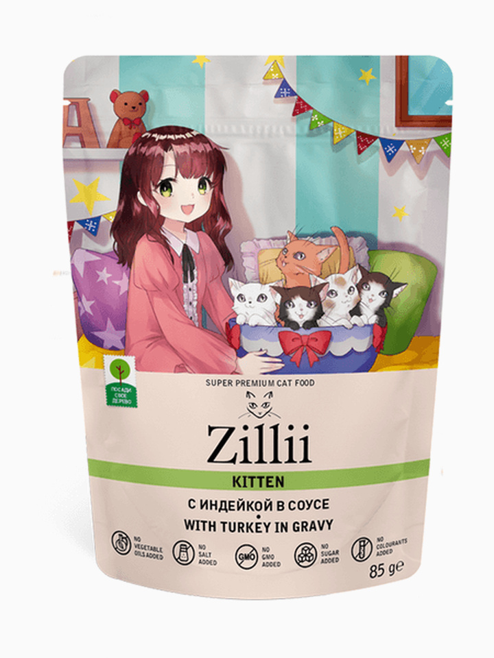 Корм Zillii Kitten для котят индейка в соусе, 85 г