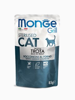 Корм Monge Grill Pouch Sterilised Trout для стерилизованных кошек с итальянской форелью, 85 г