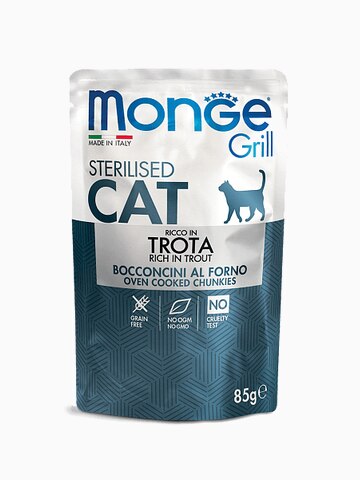 Корм Monge Grill Pouch Sterilised Trout для стерилизованных кошек с итальянской форелью, 85 г