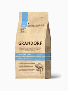 Корм Grandorf White Fish & Turkey Skin & Coat Care Holistic для кошек, забота о коже и шерсти, белая рыба с индейкой, 2 кг