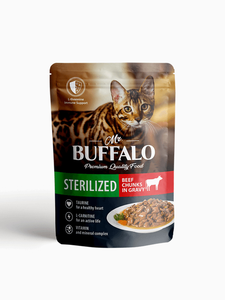 Корм Mr.Buffalo Sterilized для стерилизованных кошек и котов говядина в соусе, 85г