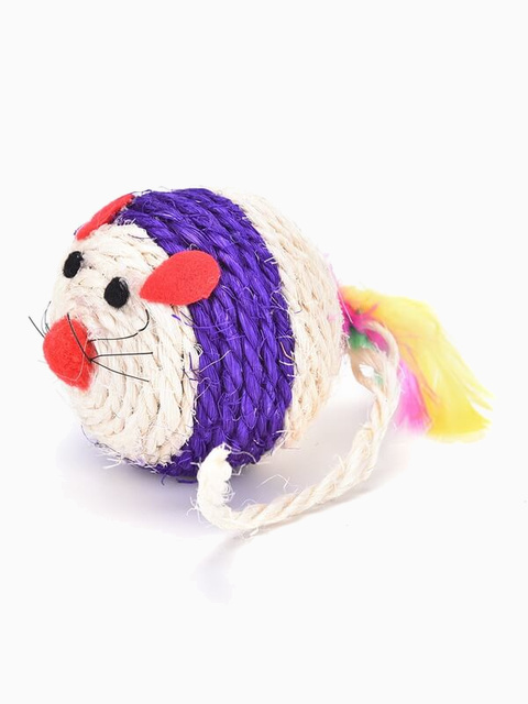 Игрушка для кошек Мордашка из сизаля с пером, 6 см, цвет в ассортименте