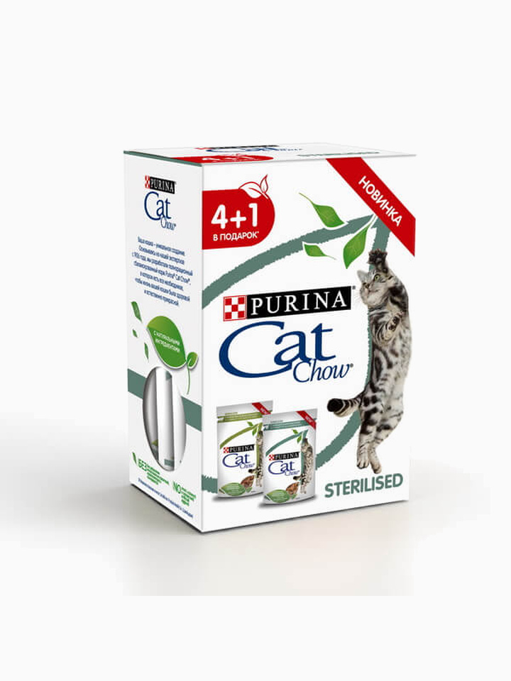 Корм Cat Chow Набор для стерилизованных кошек, 85 г (4+1 в подарок)