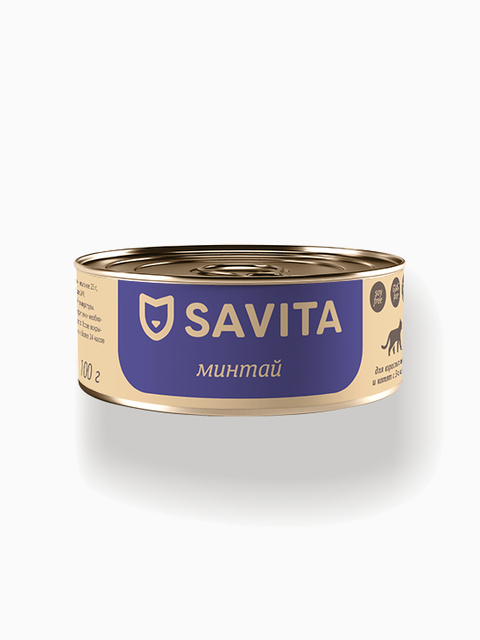 SAVITA консервы для кошек и котят "Минтай", 100 г