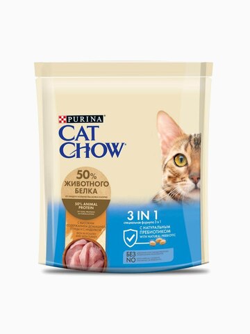 Корм Cat Chow 3 in 1 для кошек тройная защита 3 в 1 (МКБ/вывод шерсти/защита зубов), 400 г