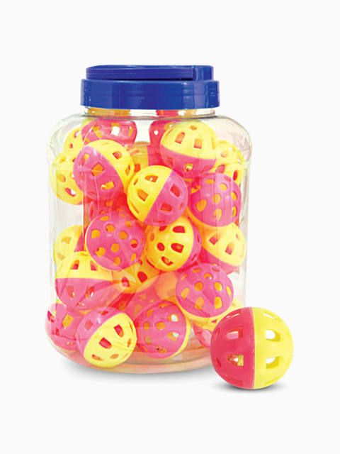 Игрушка для кошек "Мяч-погремушка", желто-розовый, d35мм, за 1шт