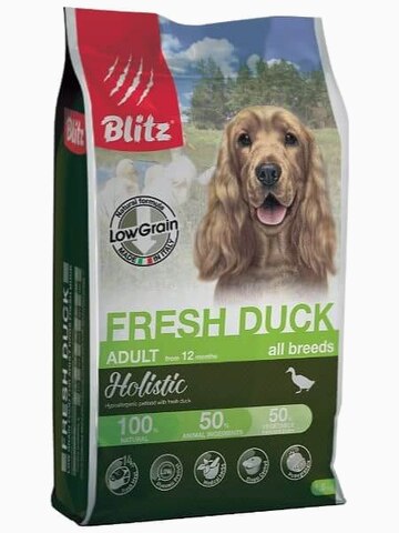 Корм Blitz Holistic Fresh Duck (низкозерновой) для собак свежая утка, 12 кг