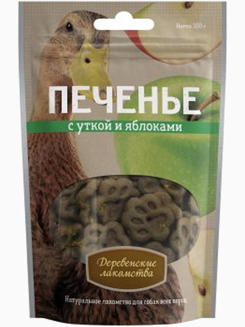 Деревенские лакомства Печенье с уткой и яблоками, 100 г