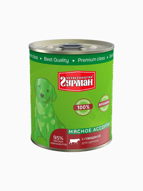 Четвероногий гурман Мясное ассорти с говядиной для щенков, 340 г