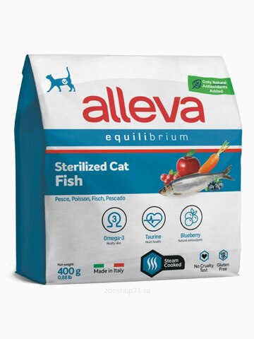 Корм Alleva Equilibrium для кастрированных котов и стерилизованных кошек c рыбой, 400 г