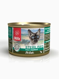 Корм Blitz Holistic Sterilised Duck & Turkey (паштет) для стерилизованных кошек, утка с индейкой, 200 г