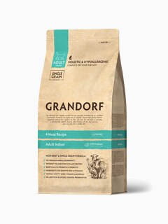 Корм Grandorf 4 Meat Recipe Indoor Holistic Probiotic для домашних кошек, с ПРОБИОТИКАМИ, 4 вида мяса, 2 кг