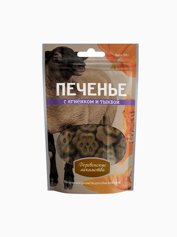 Деревенские Лакомства Печенье с ягненком и тыквой, 100 г