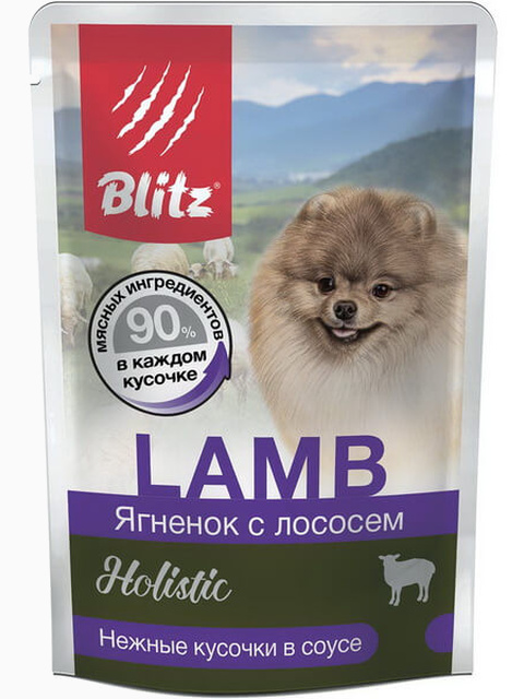 Корм Blitz Holistic Lamb & Salmon Small Breeds (в соусе) для собак малых пород, ягнёнок с лососем, 85 г