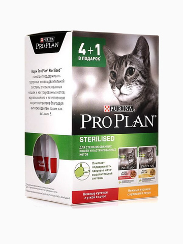 Корм Pro Plan для стерилизованных кошек курица/утка для 85 г х 4+1 шт