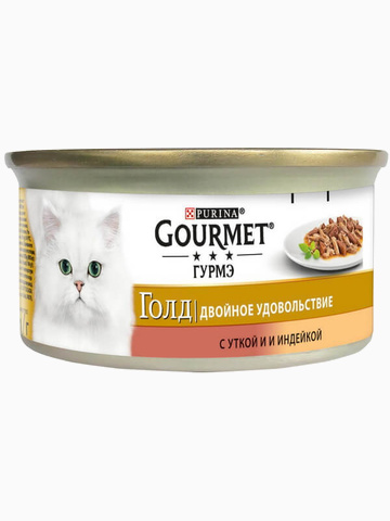 Консервы "Gourmet Gold двойное удовольствие" для кошек с уткой и индейкой, 85 г