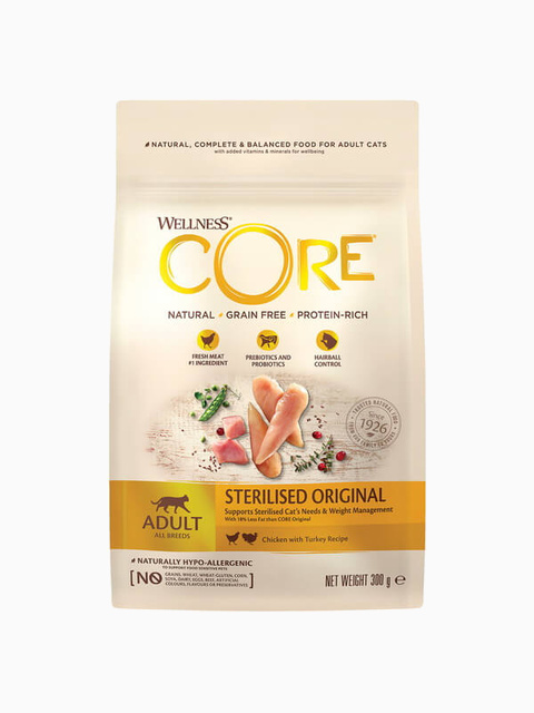 Корм Wellness CORE Sterilised Original для стерилизованных кошек, курица с индейкой, 300 г