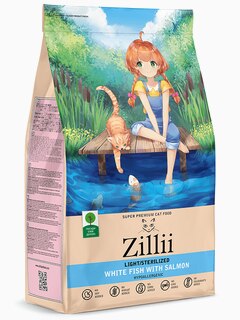 Корм Zillii Light/Sterilized для страдающих лишним весом и стерилизованных кошек, белая рыба с лососем, 2 кг