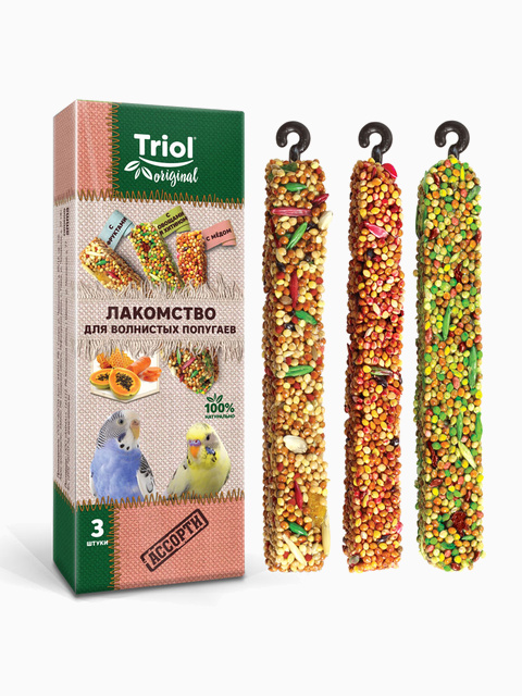 Лакомство Triol Original для волнистых попугаев АССОРТИ (уп.3шт.), 80г