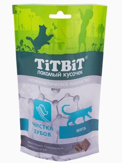 Titbit Хрустящие подушечки для кошек с мясом утки для чистки зубов, 60 г