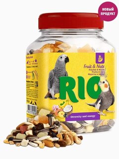 Rio лакомство для средних и крупных попугаев, фруктово-ореховая смесь, банка 160 г