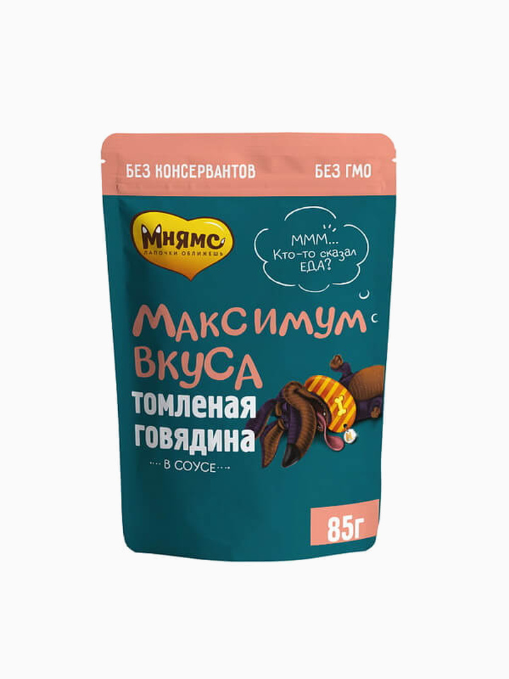 Корм Мнямс томленая говядина в соусе для собак "Максимум вкуса", 85 г