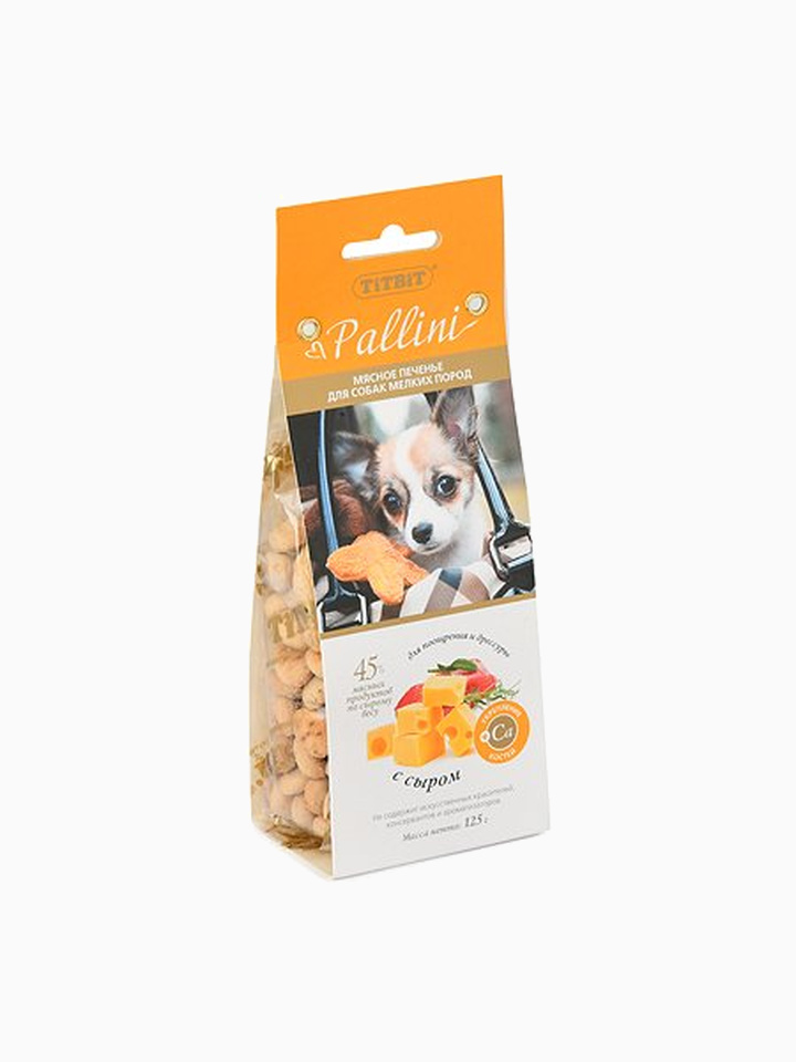 Лакомство Titbit "Pallini" для собак мелких пород, мясное печенье с сыром, 125 г