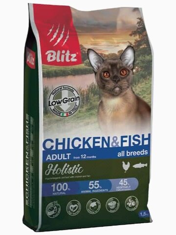 Корм Blitz Holistic Chicken & Fish (низкозерновой) для кошек курица и рыба, 400 г