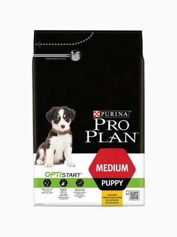 Корм PRO PLAN PUPPY Medium OPTI START (для поддержания природного иммунитета) для щенков средних пород с курицей, 1.5 кг