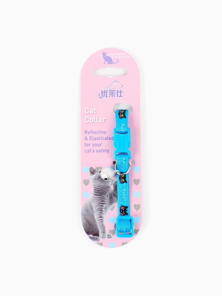 Ошейник нейлоновый для кошек "Panda" с бубенчиком, 20-33 см х 1 см, голубой