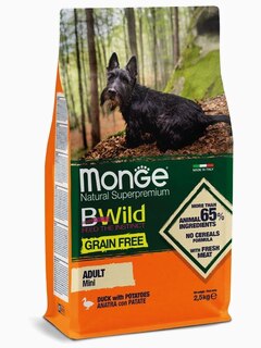 Корм Monge Dog BWild GRAIN FREE Mini беззерновой корм из мяса утки с картофелем для взрослых собак мелких пород 2,5 кг