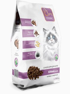 Корм Clan Classic Kittens 36/19 для котят, курица с индейкой, 1.25 кг