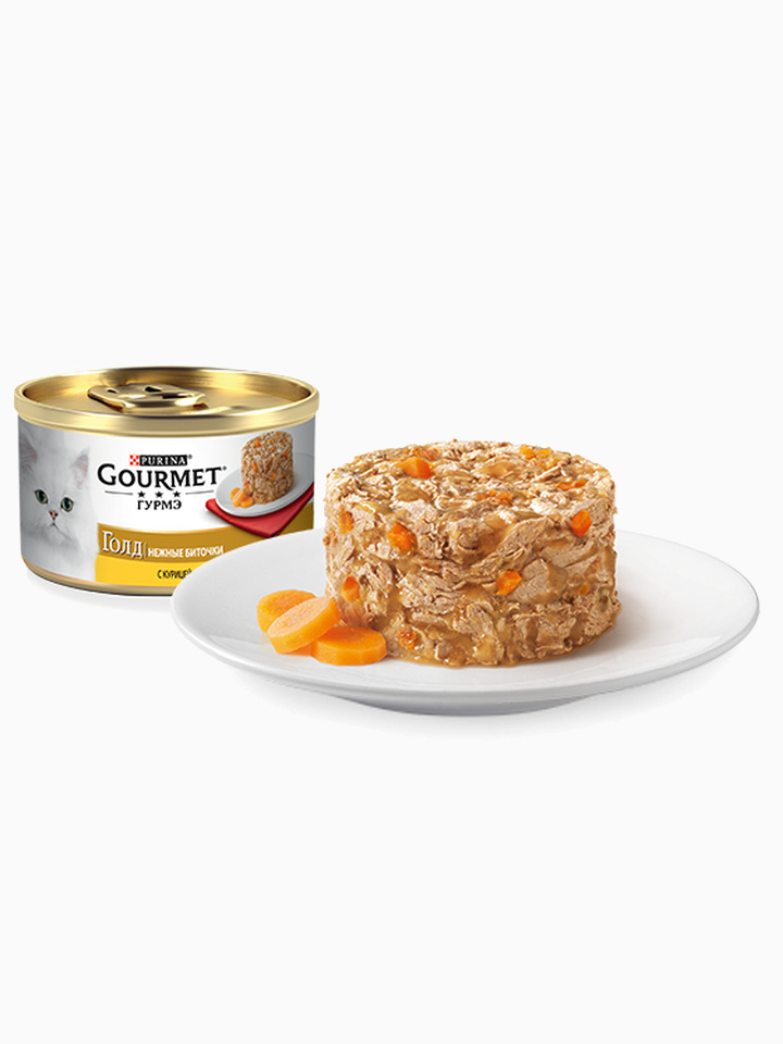 Консервы "Gourmet Gold нежные биточки" для кошек с курицей и морковью, 85 г