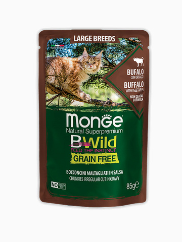 Корм Monge Cat BWild GRAIN FREE из мяса буйвола с овощами для кошек крупных пород, 85г