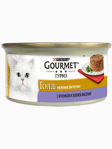 Консервы Gourmet Голд Нежные биточки для кошек, ягнёнок с зелёной фасолью, 85 г