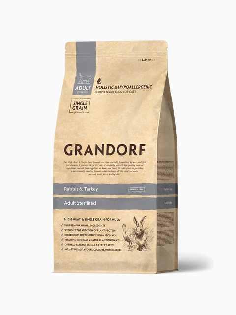 Корм Grandorf Rabbit & Turkey Sterilised Holistic для стерилизованных кошек, кролик с индейкой, 400 г