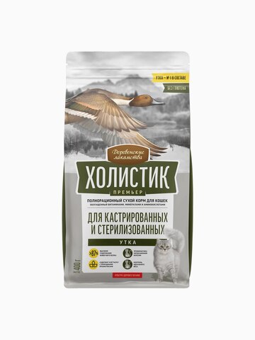 Корм Деревенские лакомства Холистик Премьер для кастрированных и стерилизованных кошек, утка, 2 кг