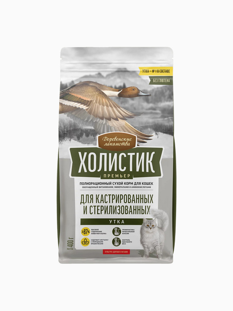 Корм Деревенские лакомства Холистик Премьер для кастрированных и стерилизованных кошек, утка, 2 кг