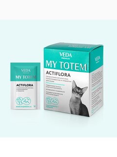 Veda My Totem Actiflora синбиотический комплекс для кошек, мультипробиотик и пребиотик, для восстановления баланса кишечной микрофлоры, 30 саше по 1 г, 30 г
