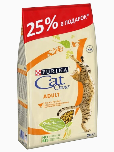 Корм Cat Chow Adult для взрослых кошек с домашней птицей, 1.5 кг + 500 г в Подарок