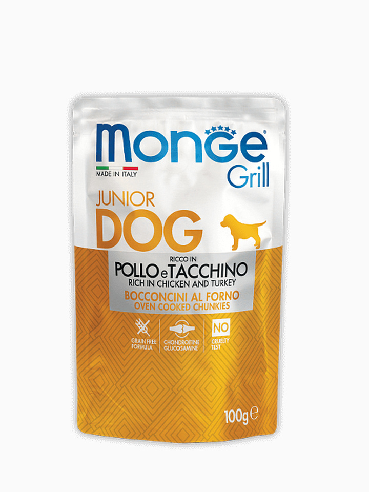 Корм Monge Dog Grill PUPPY&JUNIOR для щенков с курицей и индейкой 100 г