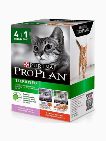 Корм Pro Plan для стерилизованных кошек индейка/говядина для 85 г х 4+1 шт