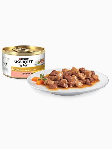 Консервы "Gourmet Gold кусочки в соусе" для кошек с лососем и цыпленком 85 г