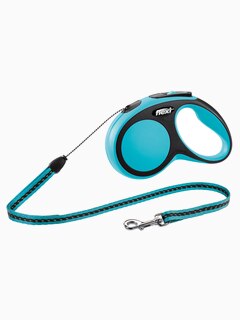 Поводок-рулетка FLEXI NEW COMFORT S" трос для собак, до 12 кг черный/синий 5 м
