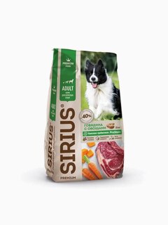 Корм SIRIUS для взрослых собак, говядина с овощами, 2 кг