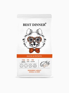 Корм Best Dinner Sensible Mini Lamb & Tomatoes для собак малых и миниатюрных пород, склонных к аллергии и проблемам с пищеварением, с уткой и картофелем, 1.5 кг